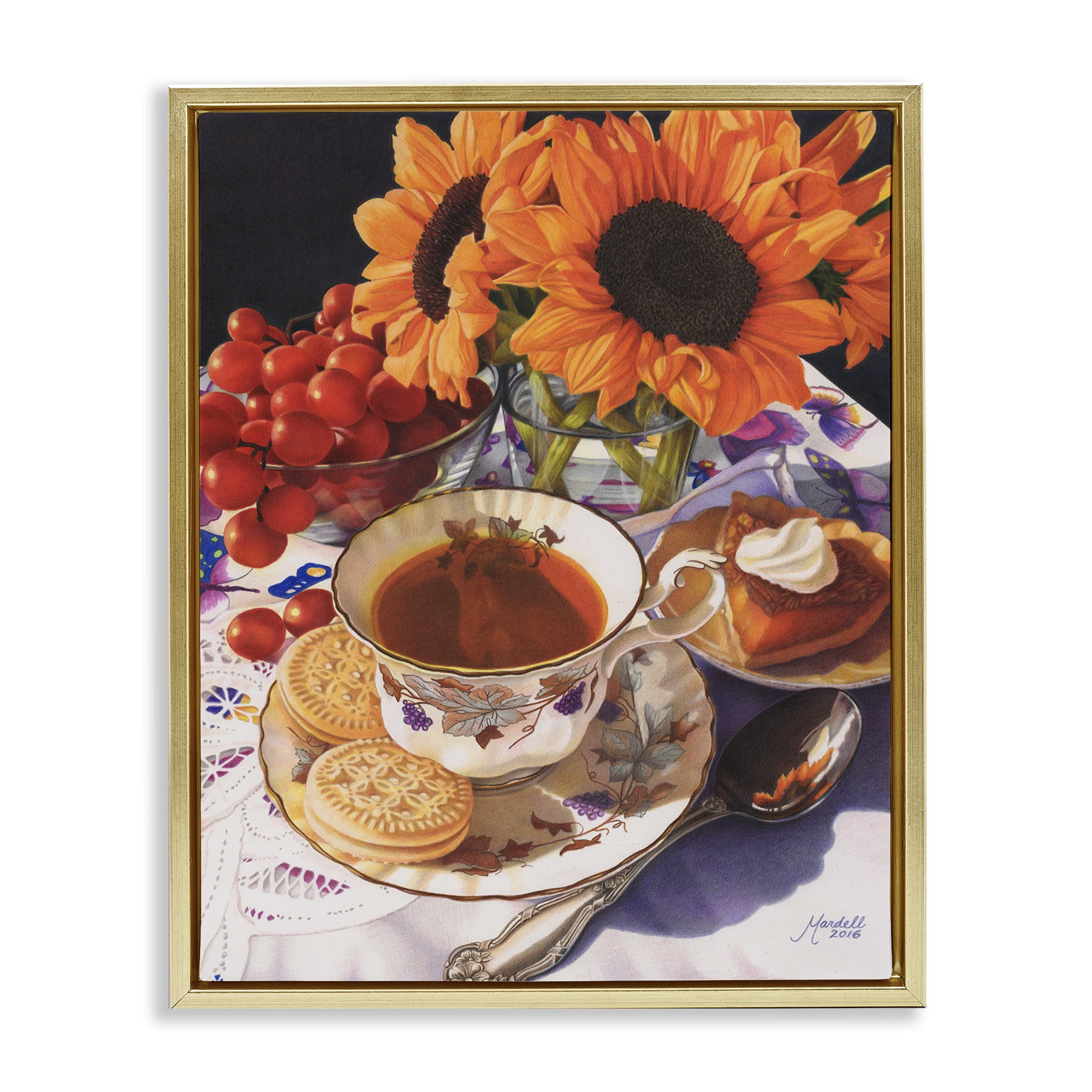 Stupell Industries Autumnal Tea Party Food & Beverage Painting Gold Floater Framed Art Print Wall Art, 25 x 31