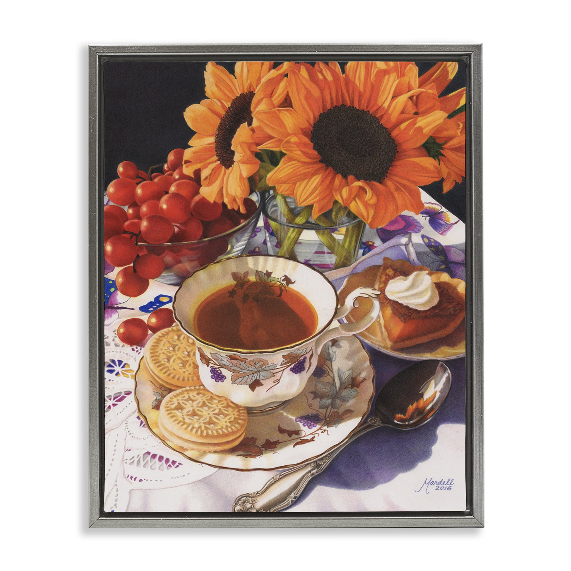 Stupell Industries Autumnal Tea Party Food & Beverage Painting Gray Floater Framed Art Print Wall Art, 25 x 31