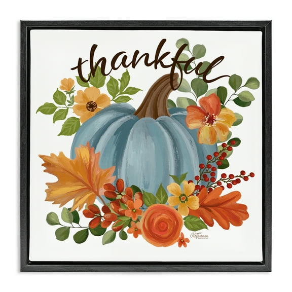 Stupell Industries Autumnal Thankful Pumpkin Holiday Painting Black Floater Framed Art Print Wall Art, 18 x 18