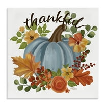 Stupell Industries Autumnal Thankful Pumpkin Holiday Painting Gallery Wrapped Canvas Art Print Wall Art, 17 x 17