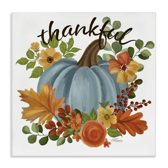 Stupell Industries Autumnal Thankful Pumpkin Holiday Painting Gallery Wrapped Canvas Art Print Wall Art, 36 x 36
