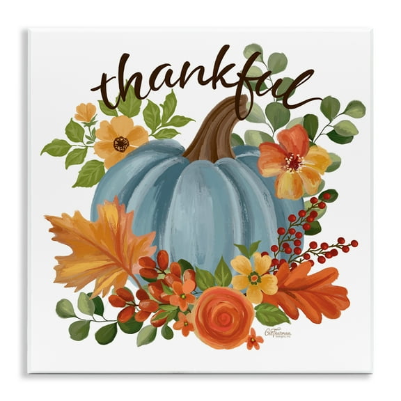 Stupell Industries Autumnal Thankful Pumpkin Holiday Painting Unframed Art Print Wall Art, 12 x 12