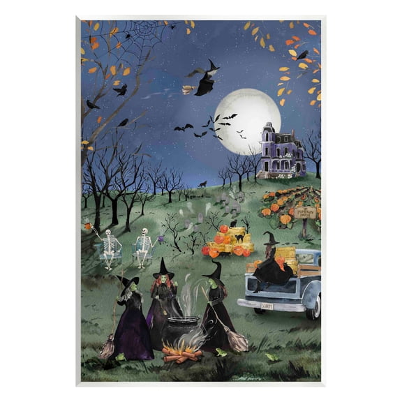 Stupell Industries Autumnal Witches Scene Holiday Painting Unframed Art Print Wall Art, 13 x 19