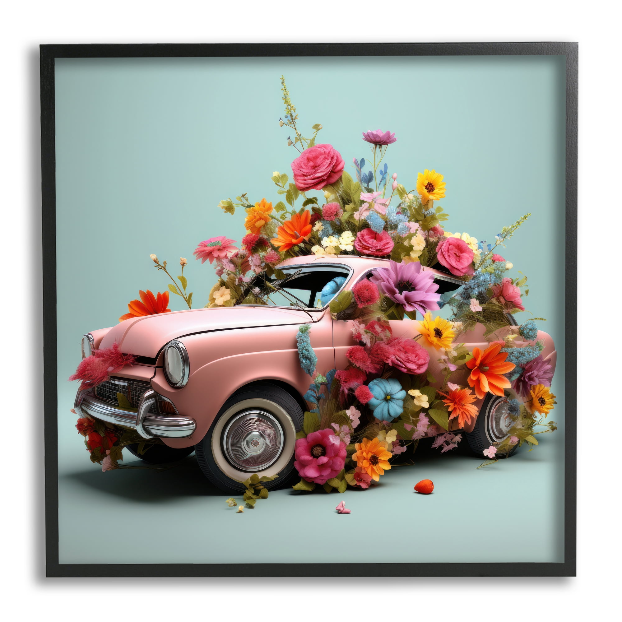 Stupell Industries Avant Garde Car Bouquet Transportation Painting Black Framed Art Print Wall Art, 17 x 17