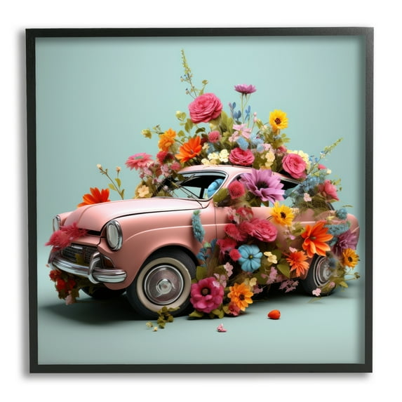 Stupell Industries Avant Garde Car Bouquet Transportation Painting Black Framed Art Print Wall Art, 24 x 24
