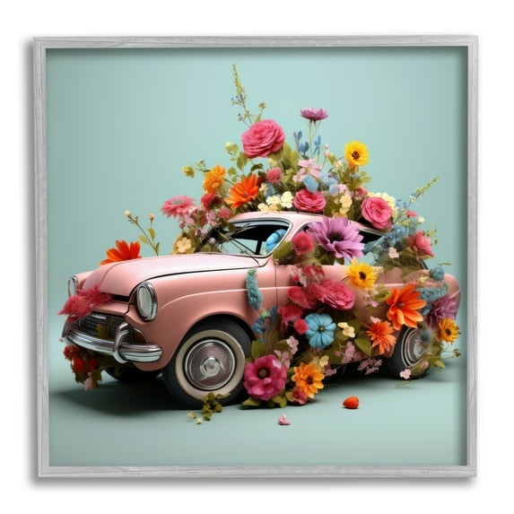 Stupell Industries Avant Garde Car Bouquet Transportation Painting Gray Framed Art Print Wall Art, 24 x 24