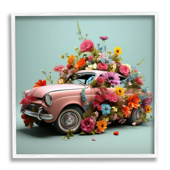 Stupell Industries Avant Garde Car Bouquet Transportation Painting White Framed Art Print Wall Art, 17 x 17