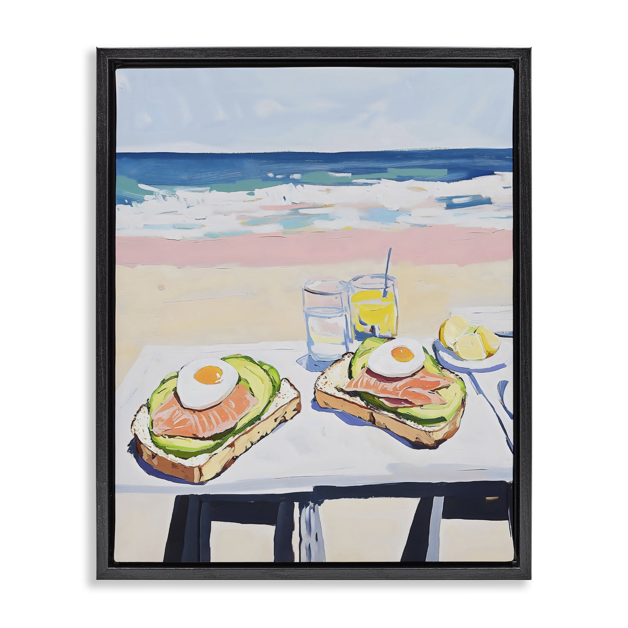 Stupell Industries Avocado Toast at Beach Black Framed Floater Canvas Wall Art, design by The Prints Vibe