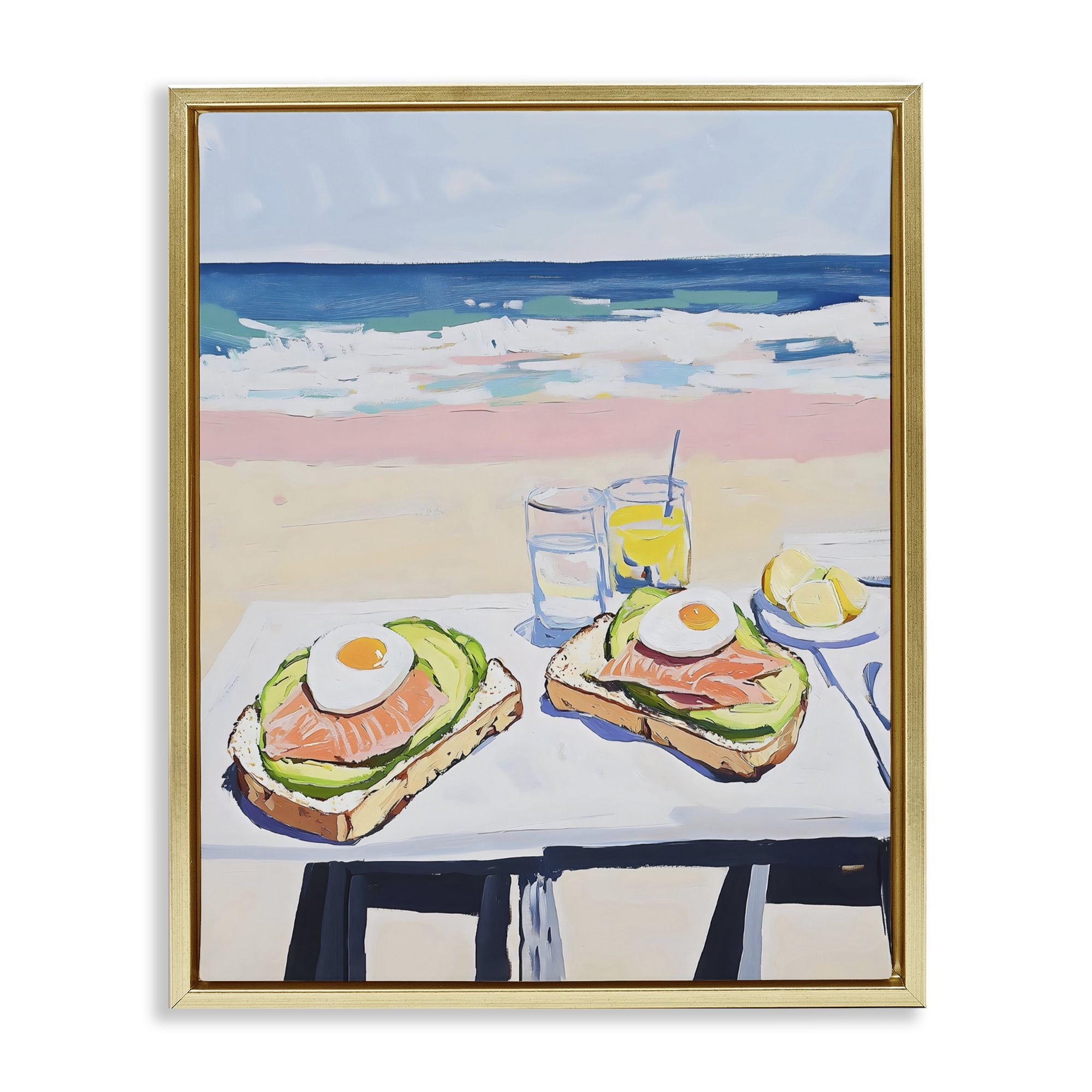 Stupell Industries Avocado Toast at Beach Gold Framed Floater Canvas Wall Art, design by The Prints Vibe