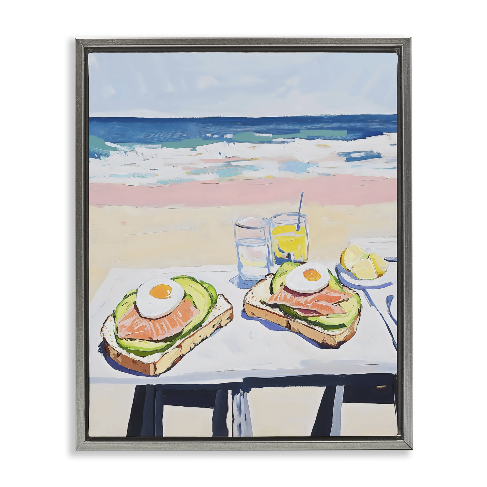 Stupell Industries Avocado Toast at Beach Gray Framed Floater Canvas Wall Art, design by The Prints Vibe