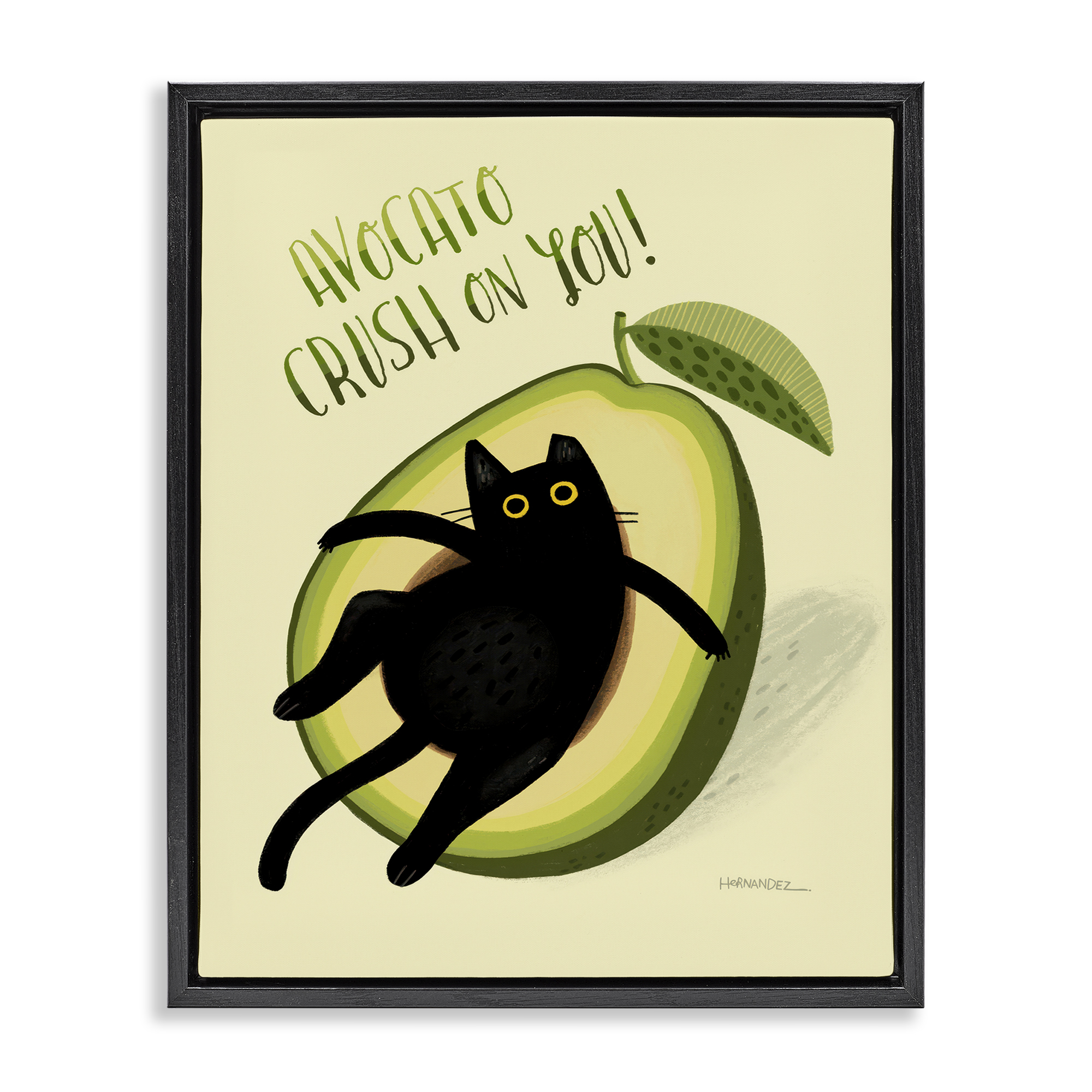 Stupell Industries Avocato Crush on You Animals Painting Black Floater Framed Canvas Art Print Wall Art, 17 x 21