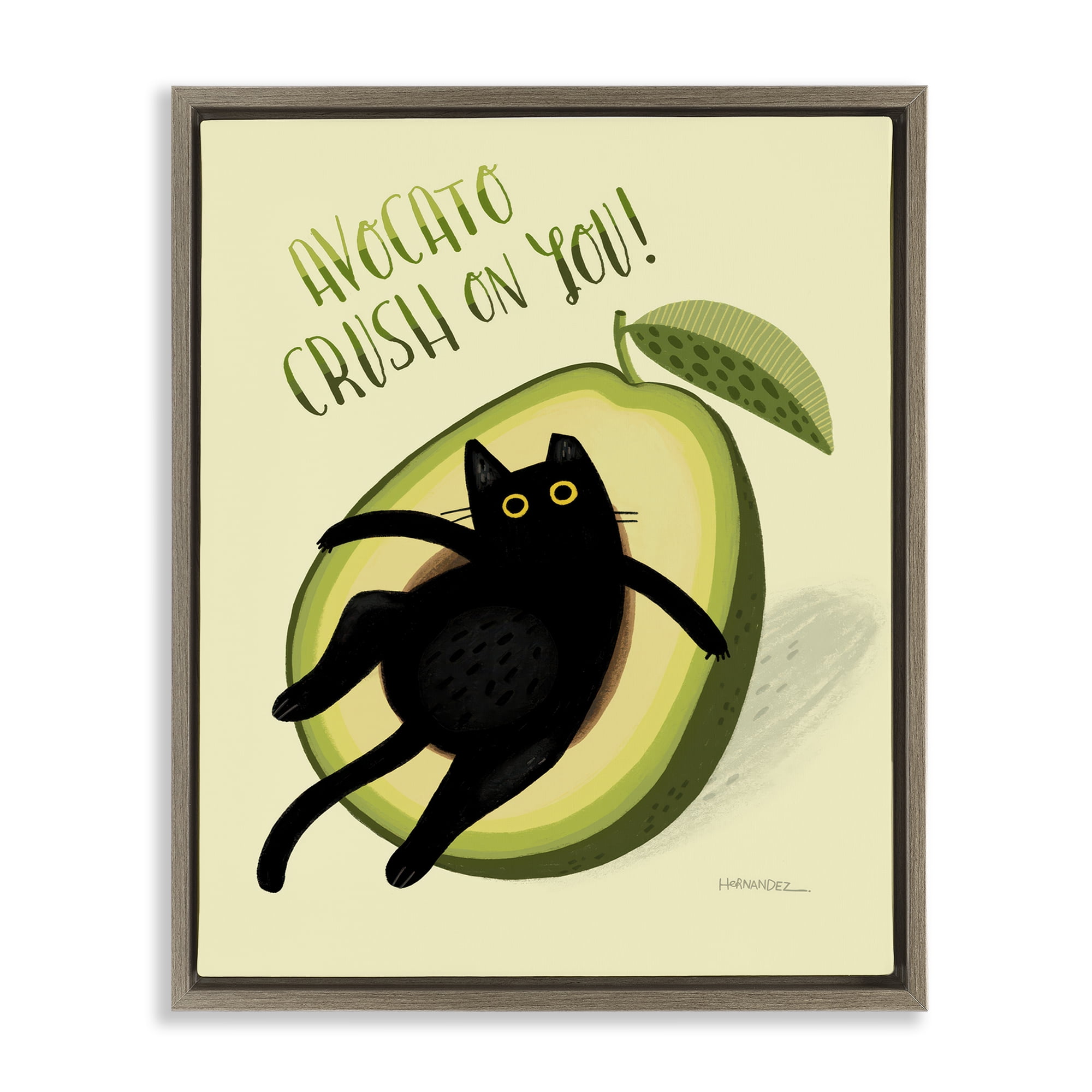 Stupell Industries Avocato Crush on You Animals Painting Brown Floater Framed Canvas Art Print Wall Art, 17 x 21