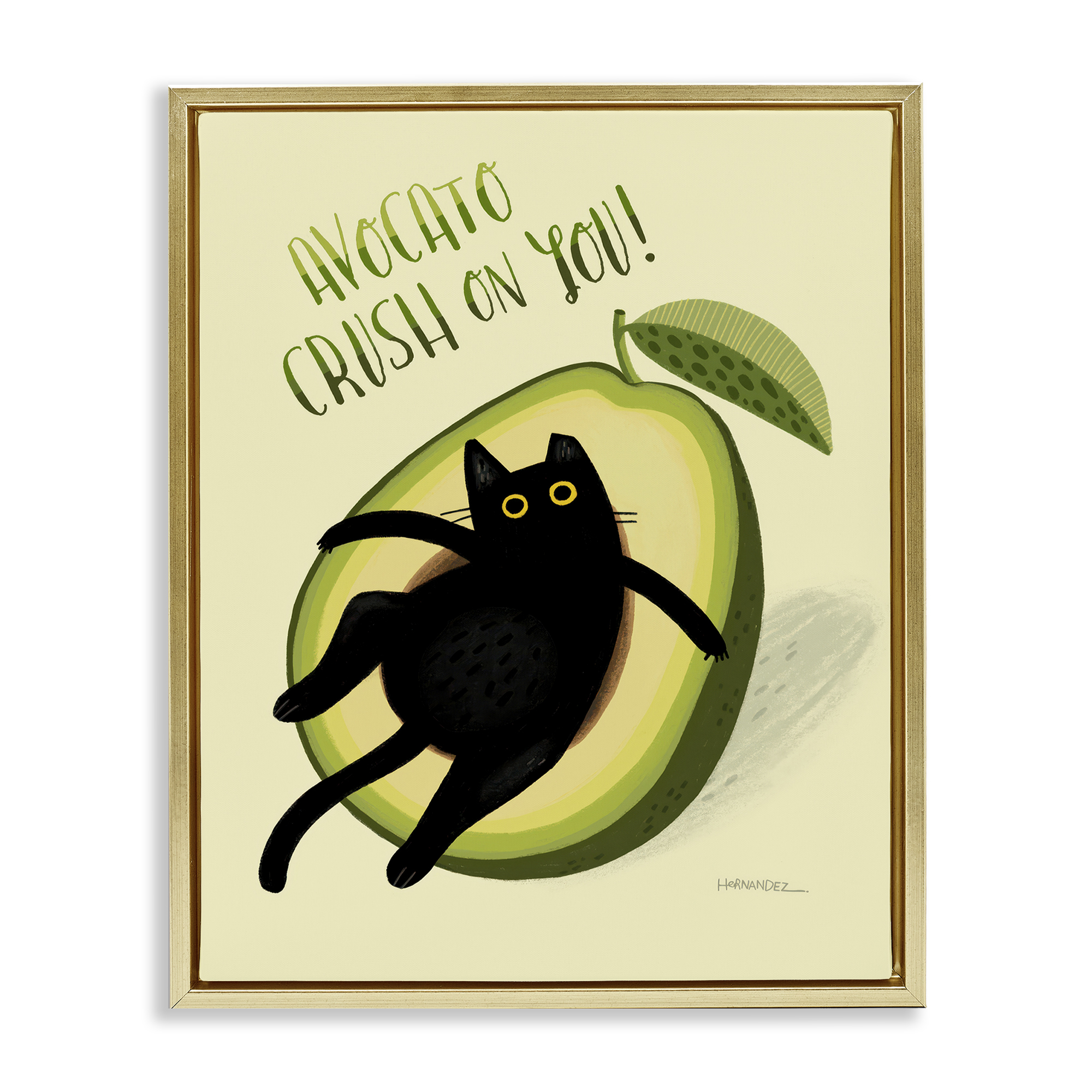 Stupell Industries Avocato Crush on You Animals Painting Gold Floater Framed Canvas Art Print Wall Art, 17 x 21