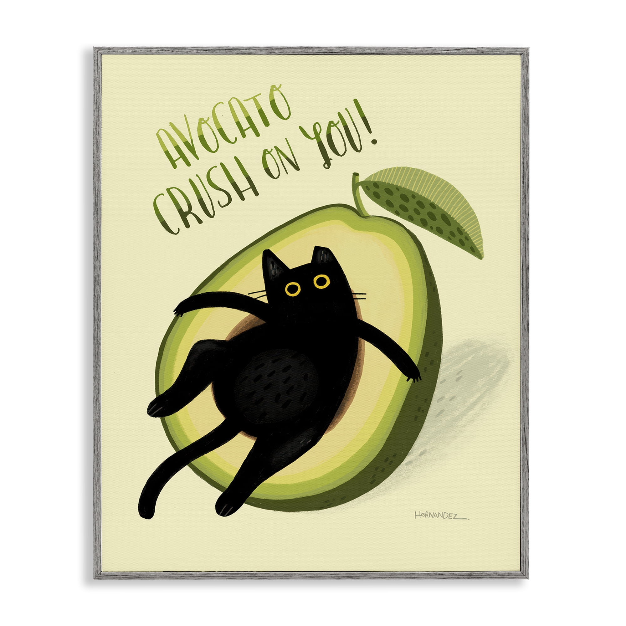Stupell Industries Avocato Crush on You Animals Painting Gray Framed Art Print Wall Art, 11 x 14