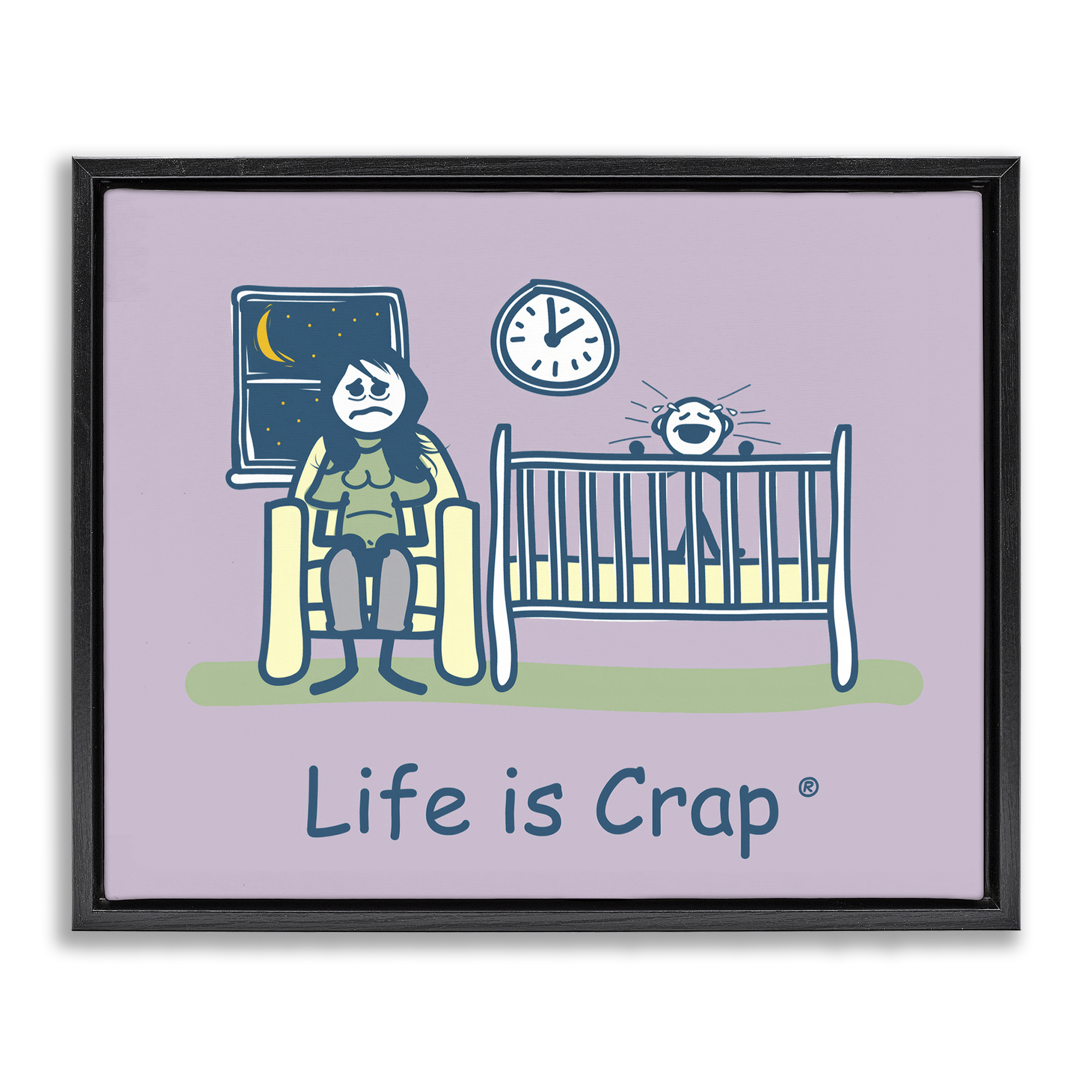 Stupell Industries Awake with Crying Baby Novelty & Humor Painting Black Floater Framed Canvas Art Print Wall Art, 31 x 25