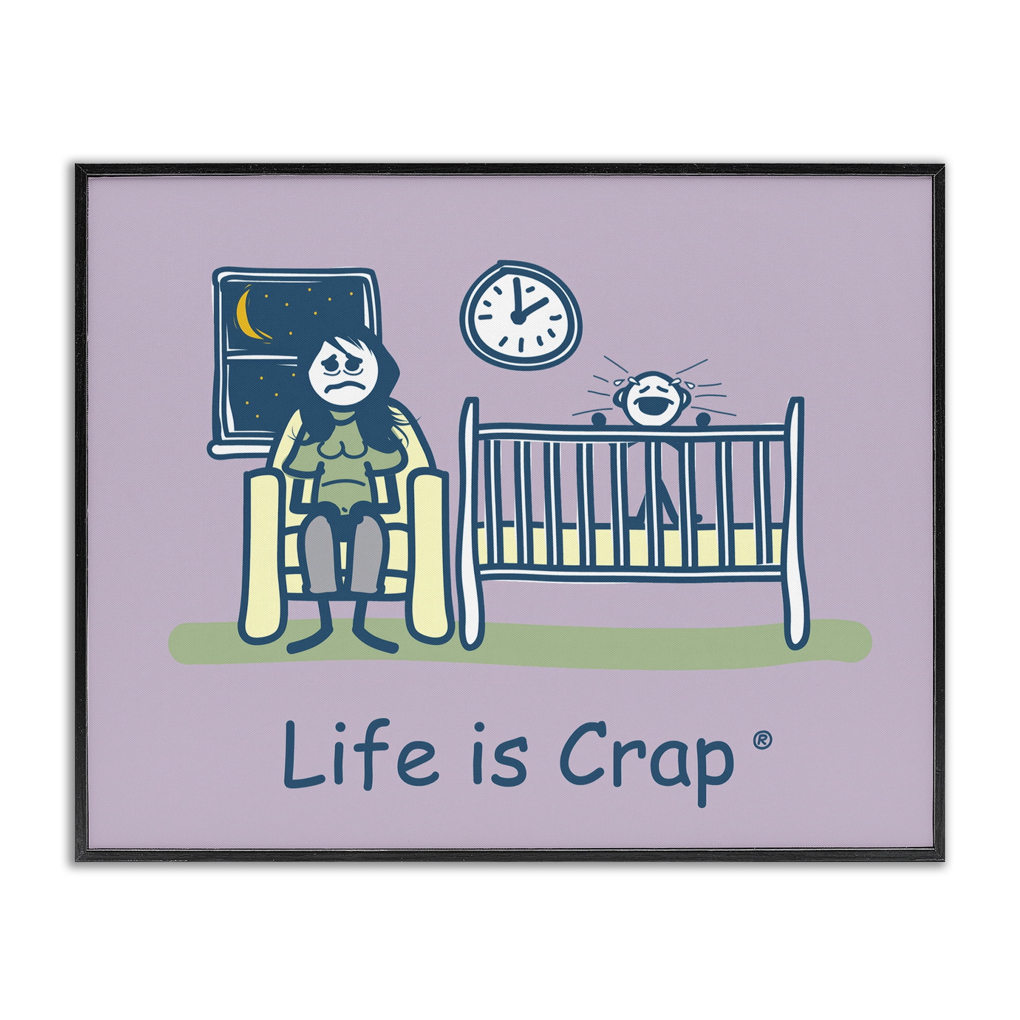 Stupell Industries Awake with Crying Baby Novelty & Humor Painting Black Framed Art Print Wall Art, 14 x 11