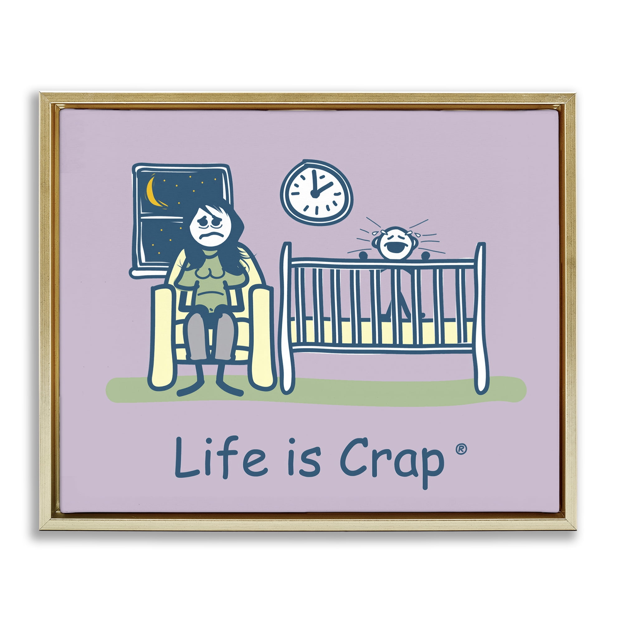 Stupell Industries Awake with Crying Baby Novelty & Humor Painting Gold Floater Framed Canvas Art Print Wall Art, 21 x 17