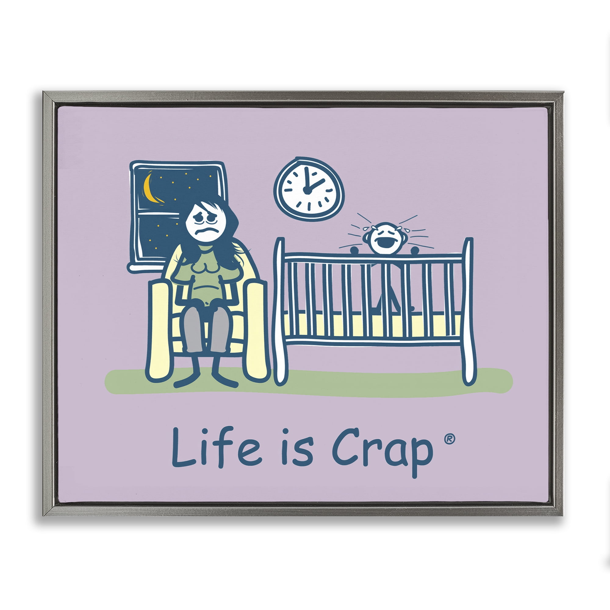 Stupell Industries Awake with Crying Baby Novelty & Humor Painting Gray Floater Framed Canvas Art Print Wall Art, 31 x 25