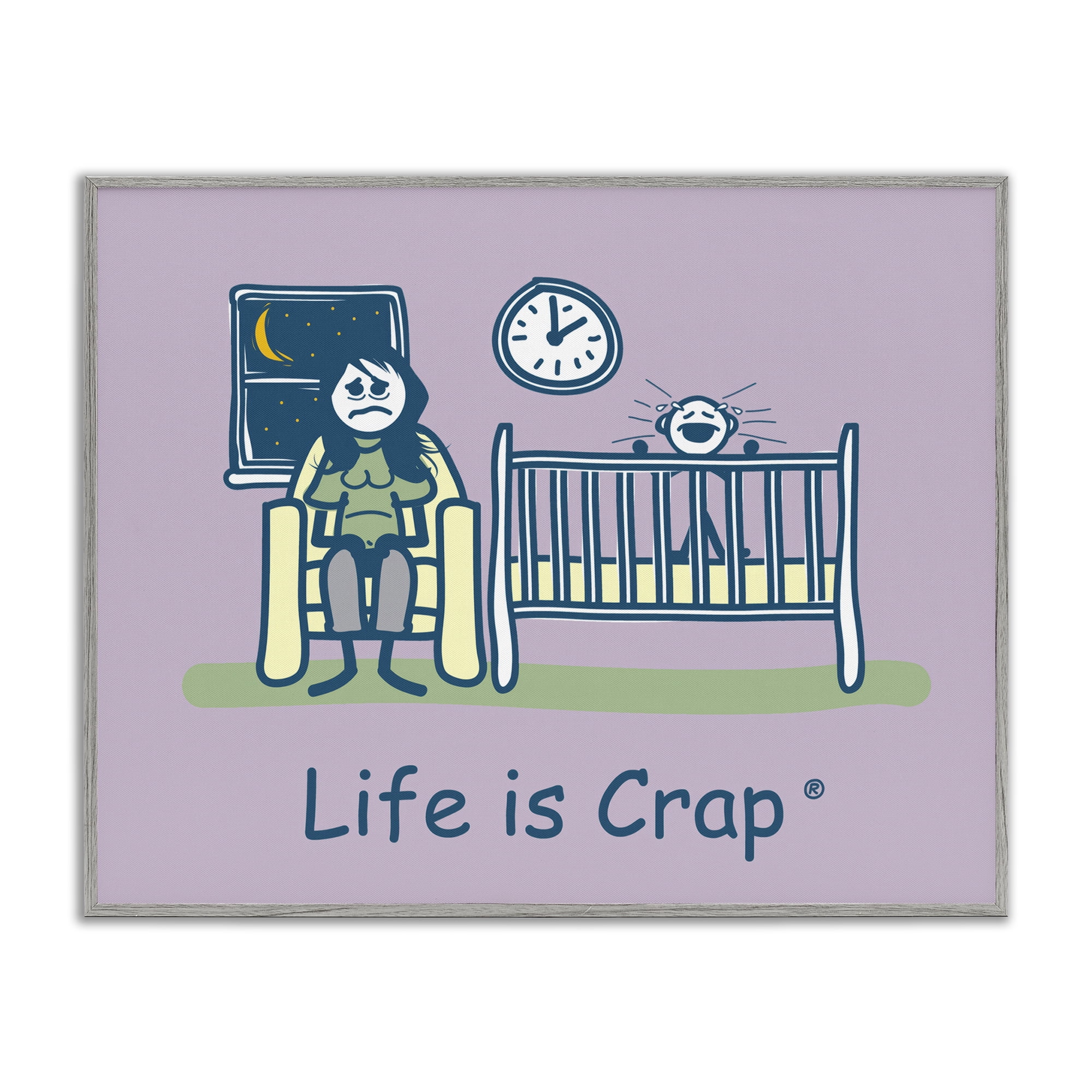 Stupell Industries Awake with Crying Baby Novelty & Humor Painting Gray Framed Art Print Wall Art, 20 x 16