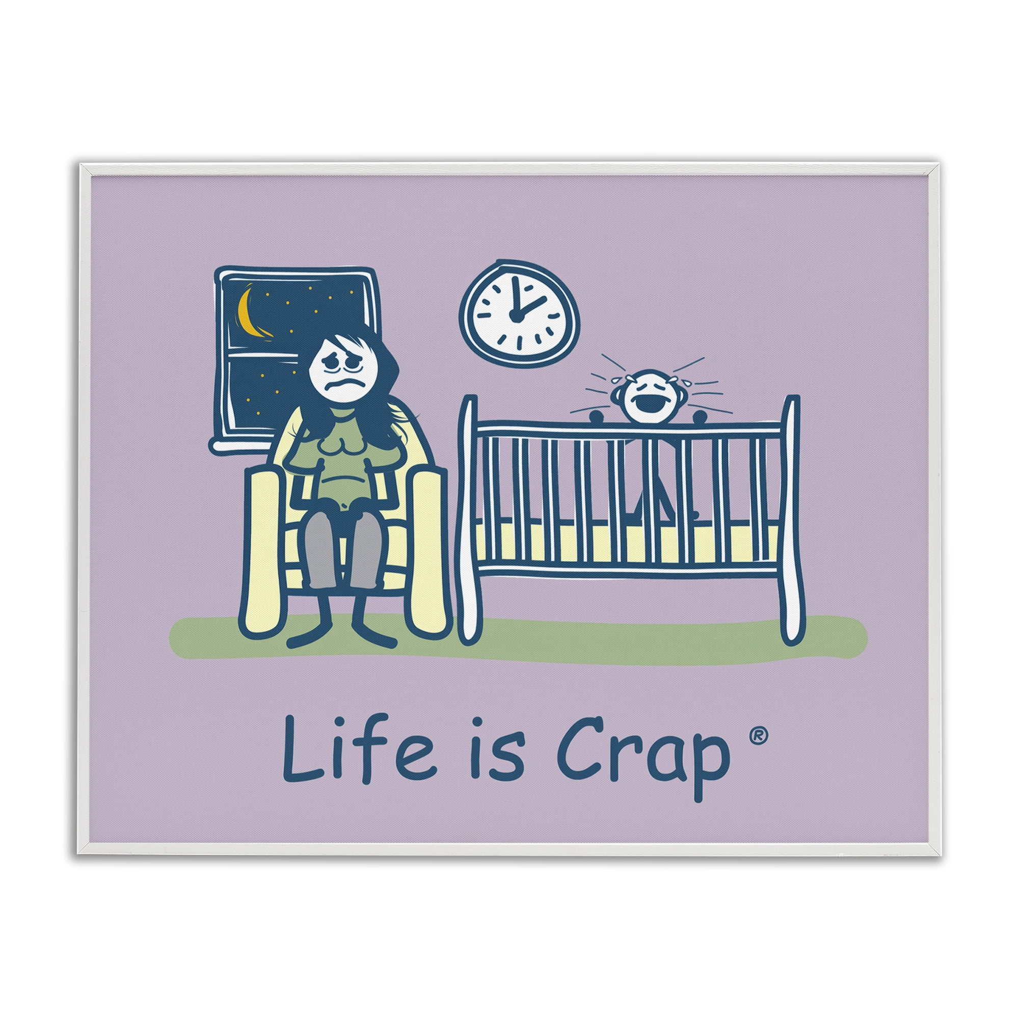 Stupell Industries Awake with Crying Baby Novelty & Humor Painting White Framed Art Print Wall Art, 30 x 24