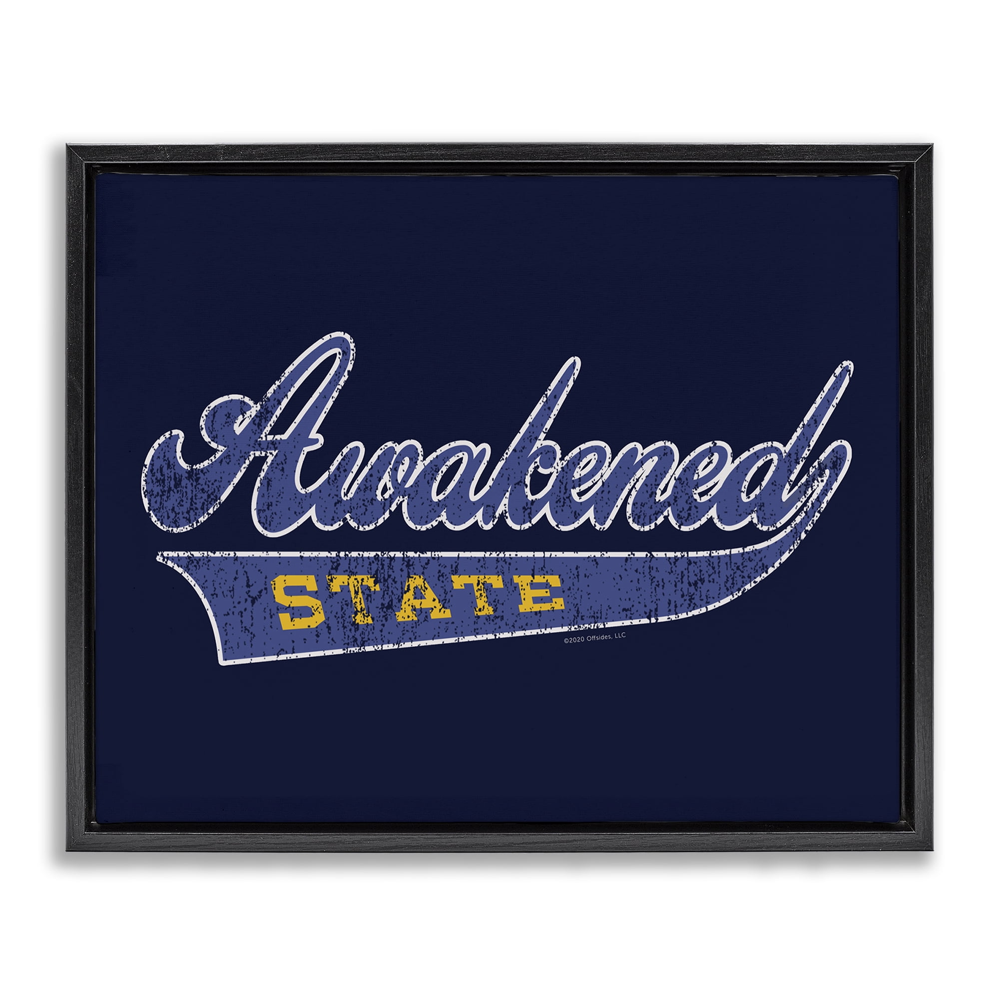 Stupell Industries Awakened State Varsity Novelty & Humor Painting Black Floater Framed Canvas Art Print Wall Art, 21 x 17