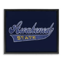 Stupell Industries Awakened State Varsity Novelty & Humor Painting Black Floater Framed Canvas Art Print Wall Art, 21 x 17