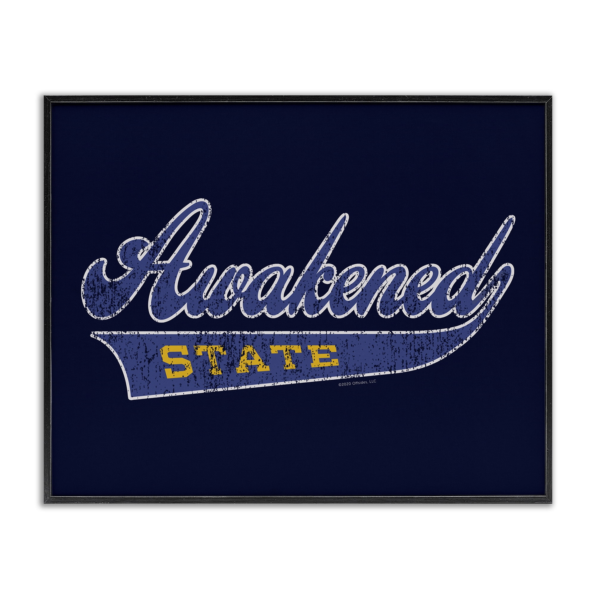 Stupell Industries Awakened State Varsity Novelty & Humor Painting Black Framed Art Print Wall Art, 14 x 11