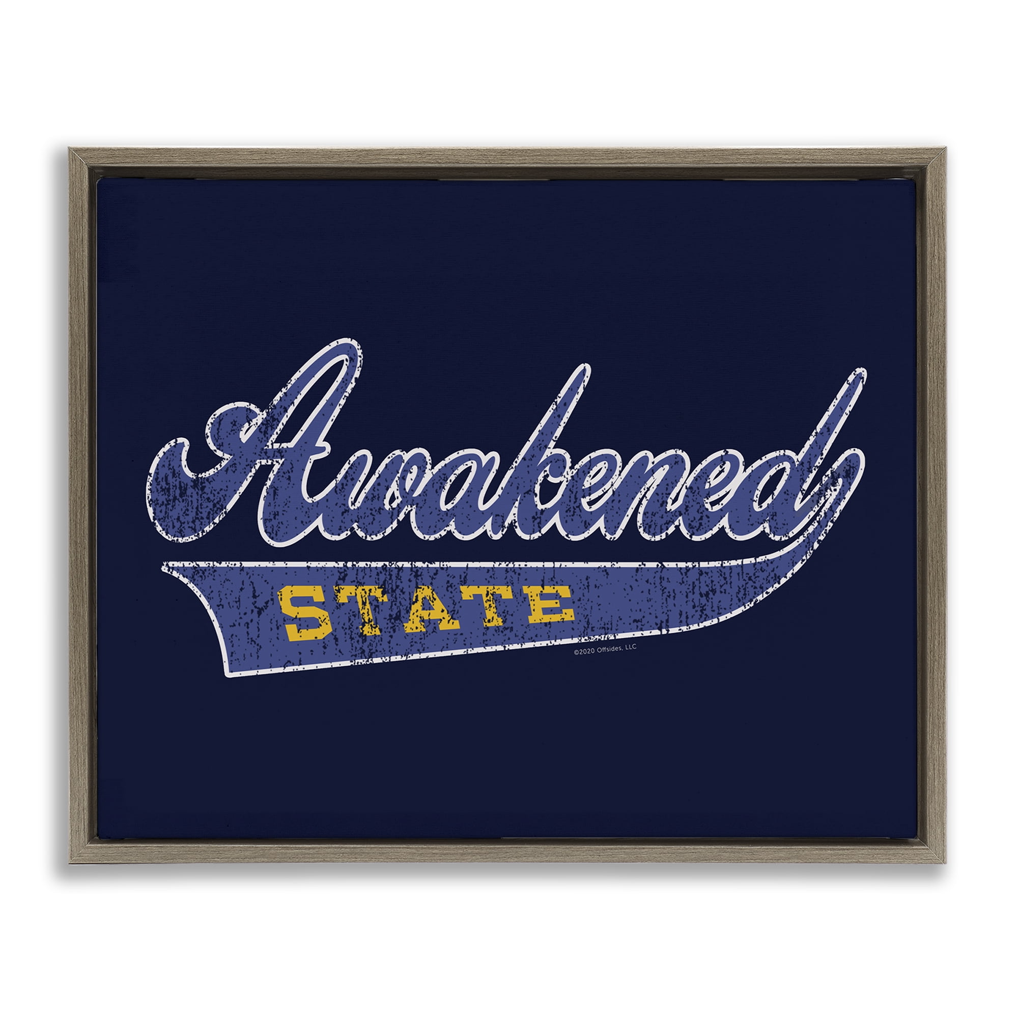 Stupell Industries Awakened State Varsity Novelty & Humor Painting Brown Floater Framed Canvas Art Print Wall Art, 21 x 17