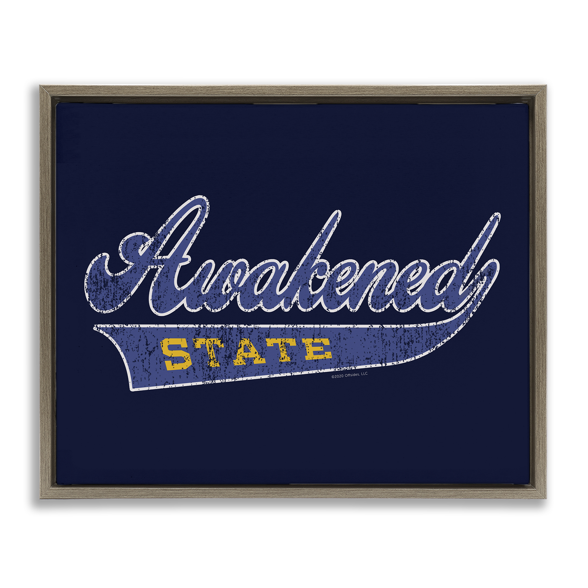Stupell Industries Awakened State Varsity Novelty & Humor Painting Brown Floater Framed Canvas Art Print Wall Art, 31 x 25