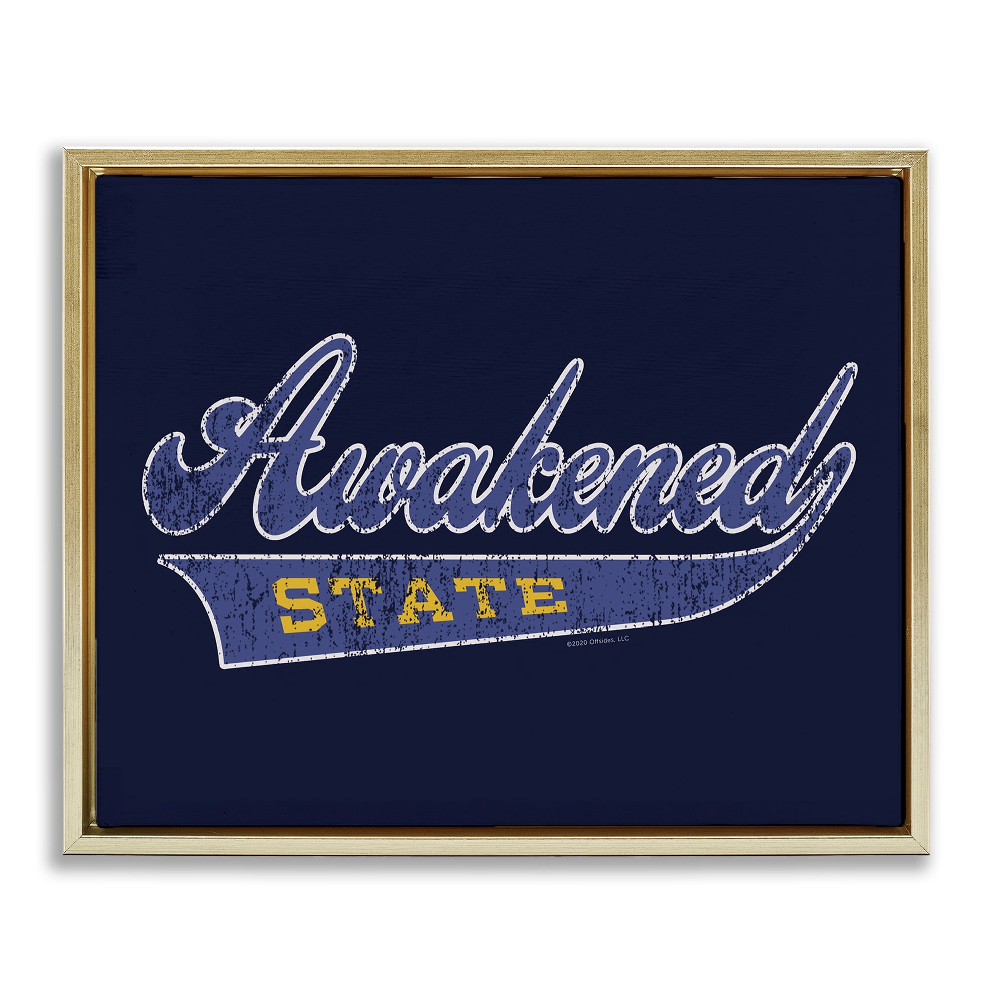 Stupell Industries Awakened State Varsity Novelty & Humor Painting Gold Floater Framed Canvas Art Print Wall Art, 21 x 17