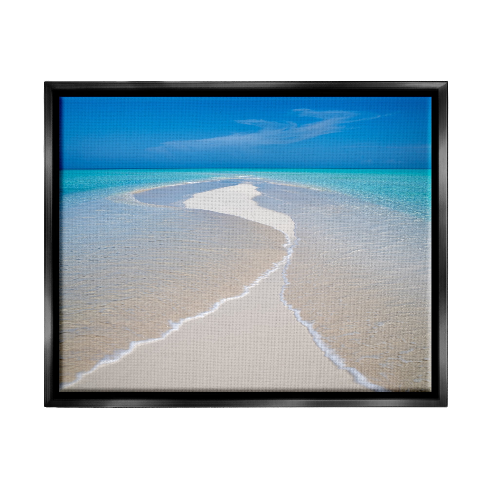 Stupell Industries Azure Beach Waves Lapping Foam Coastal Photography Black Floater Framed Art Print Wall Art