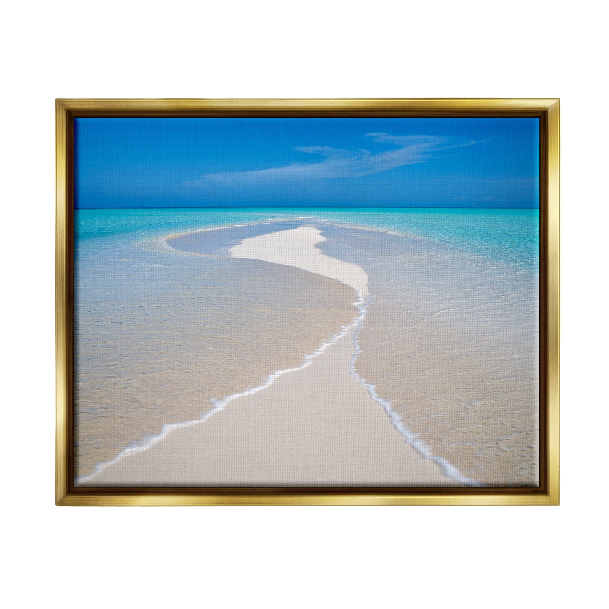 Stupell Industries Azure Beach Waves Lapping Foam Coastal Photography Gold Floater Framed Art Print Wall Art
