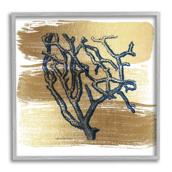 Stupell Industries Azure Blue Coral Golden Patterned Background Sea Plant,24 x 24, Design by Bluebird Barn