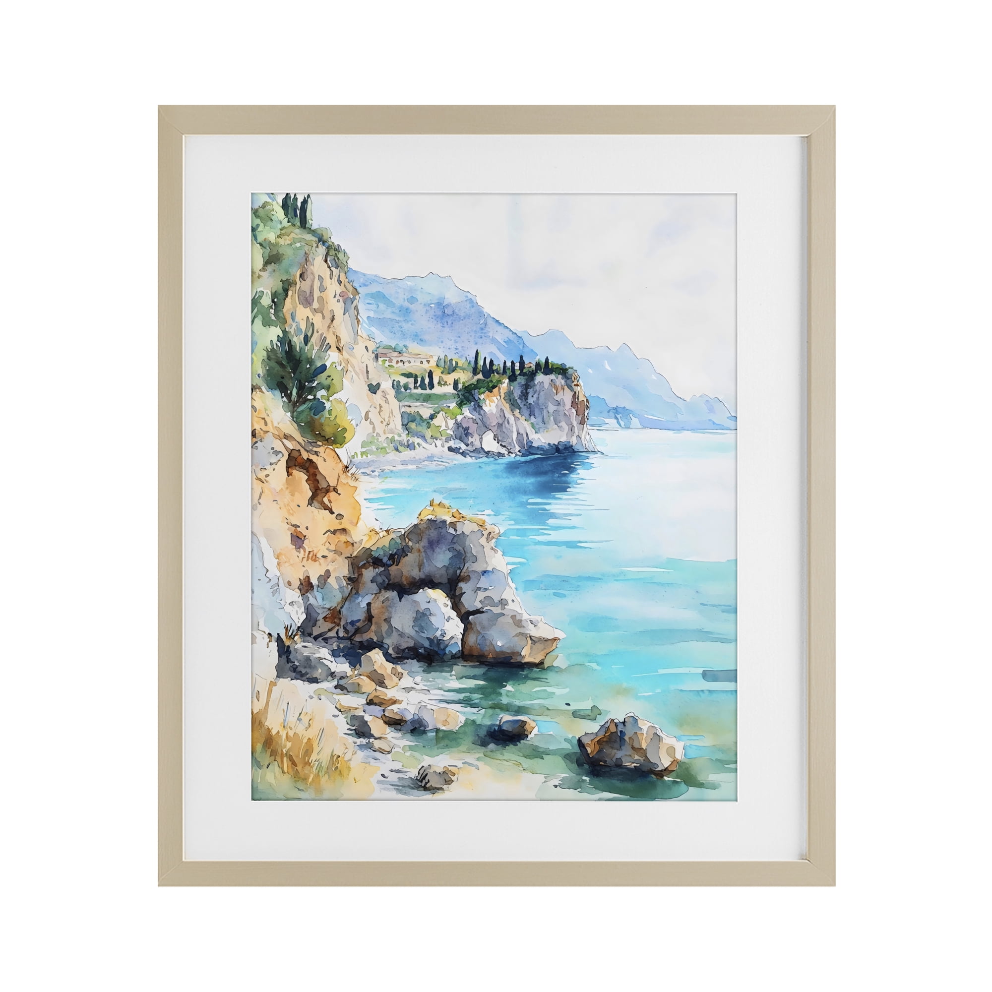Stupell Industries Azure Italian Coastline Birch Framed Print Under Glass, design by LSR Design Studio
