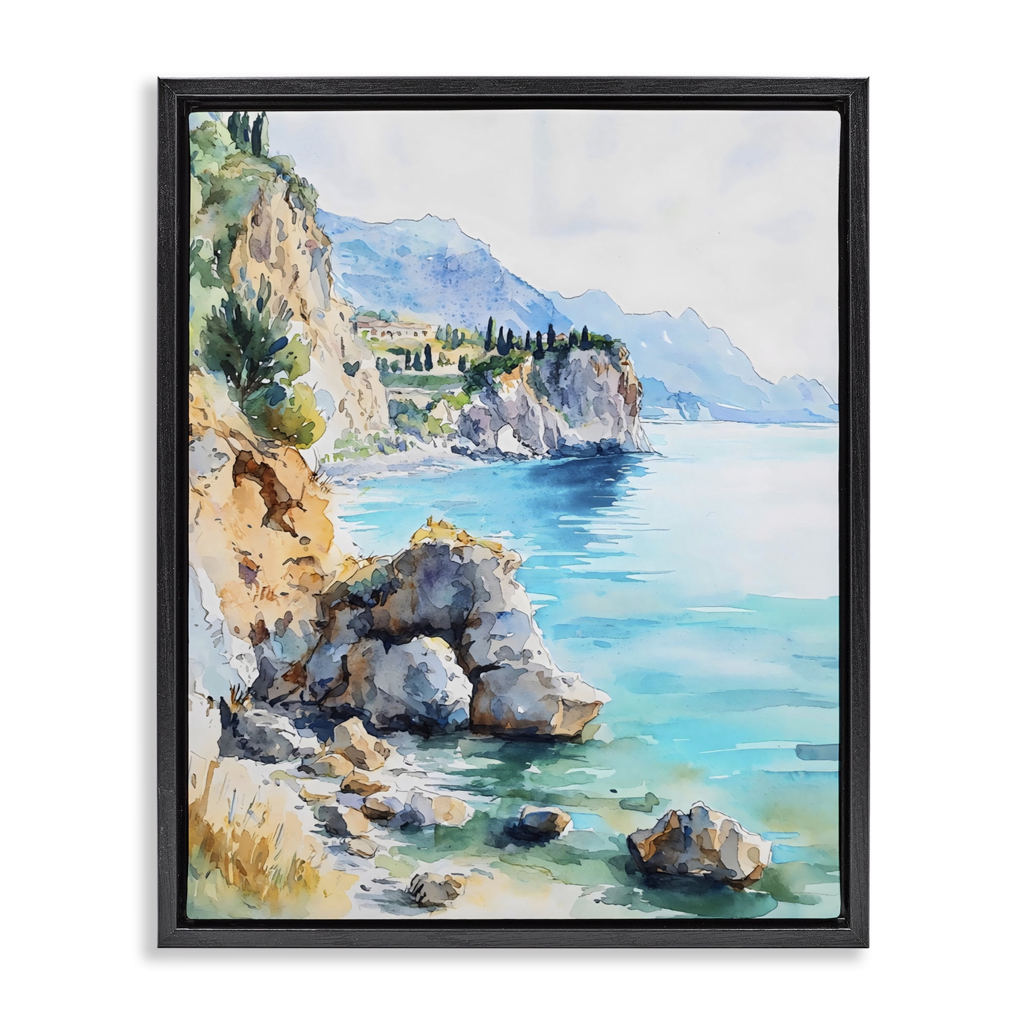Stupell Industries Azure Italian Coastline Black Framed Floater Canvas Wall Art, design by LSR Design Studio