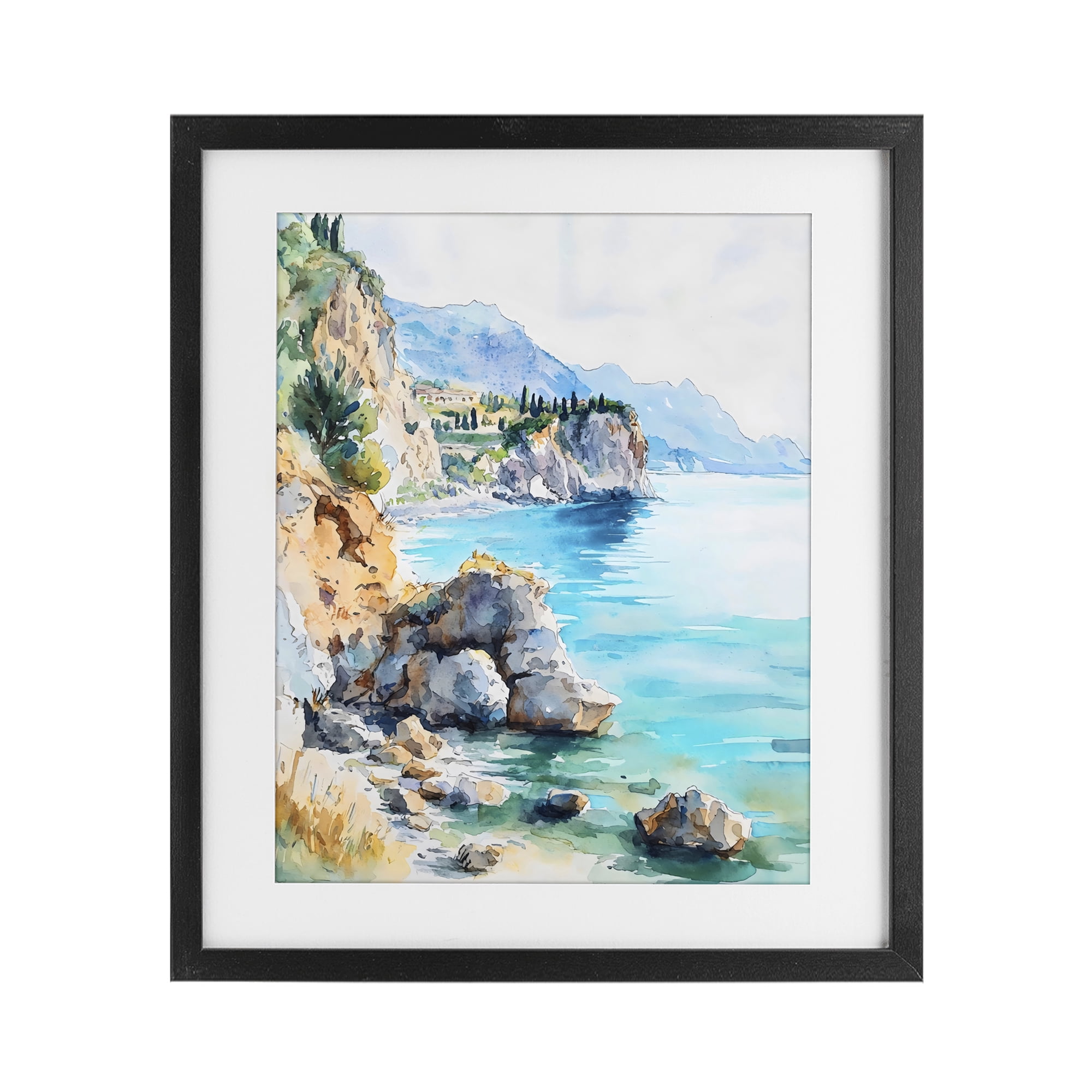 Stupell Industries Azure Italian Coastline Black Framed Print Under Glass, design by LSR Design Studio