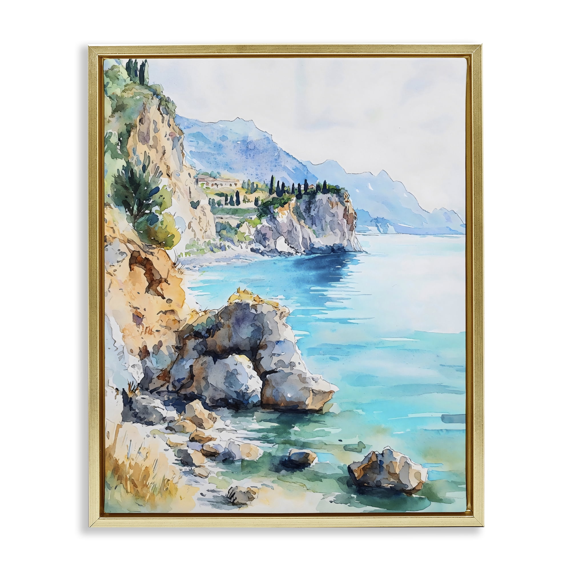 Stupell Industries Azure Italian Coastline Gold Framed Floater Canvas Wall Art, design by LSR Design Studio