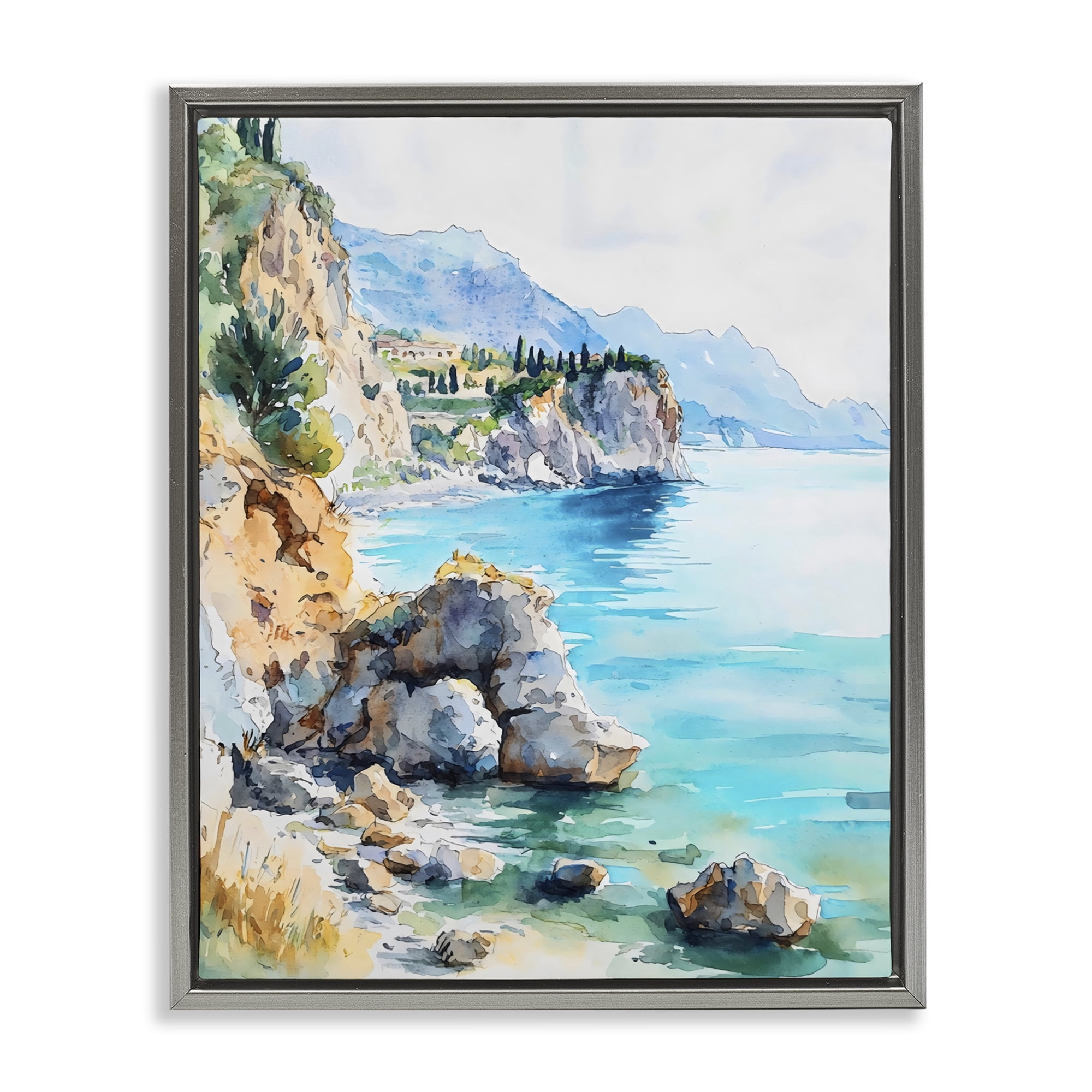 Stupell Industries Azure Italian Coastline Gray Framed Floater Canvas Wall Art, design by LSR Design Studio