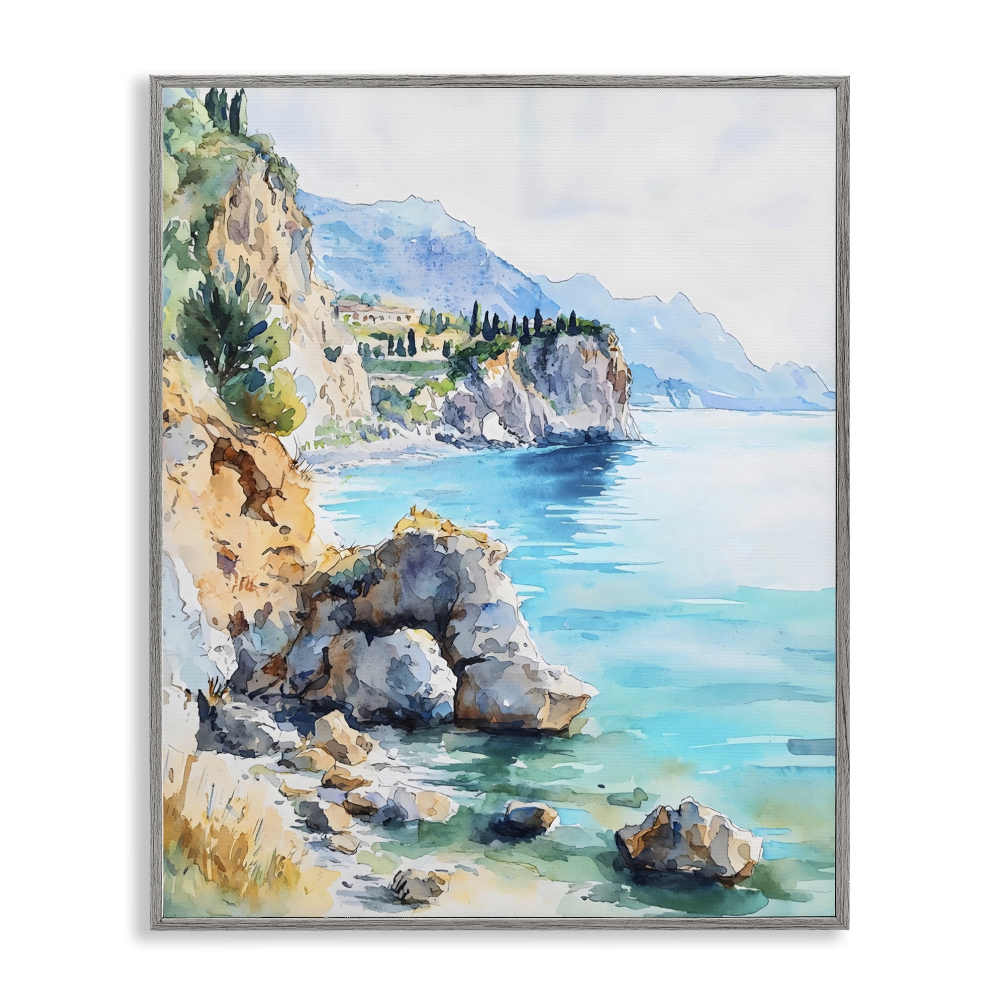 Stupell Industries Azure Italian Coastline Gray Framed Giclee Art, design by LSR Design Studio