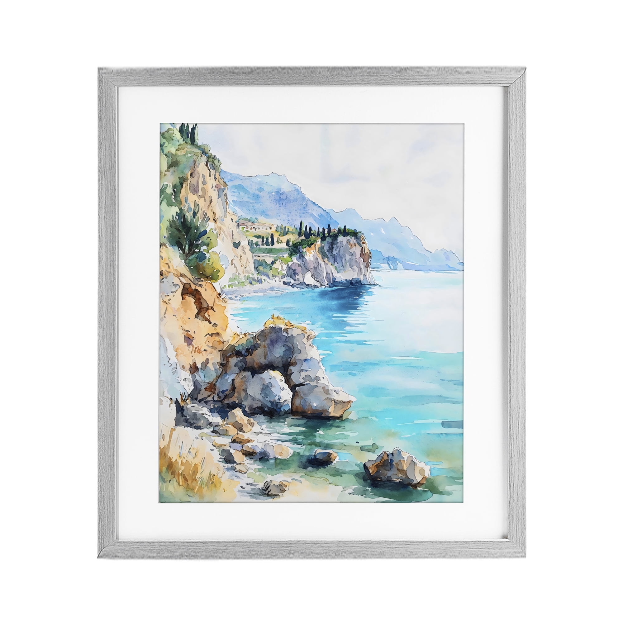 Stupell Industries Azure Italian Coastline Gray Framed Print Under Glass, design by LSR Design Studio