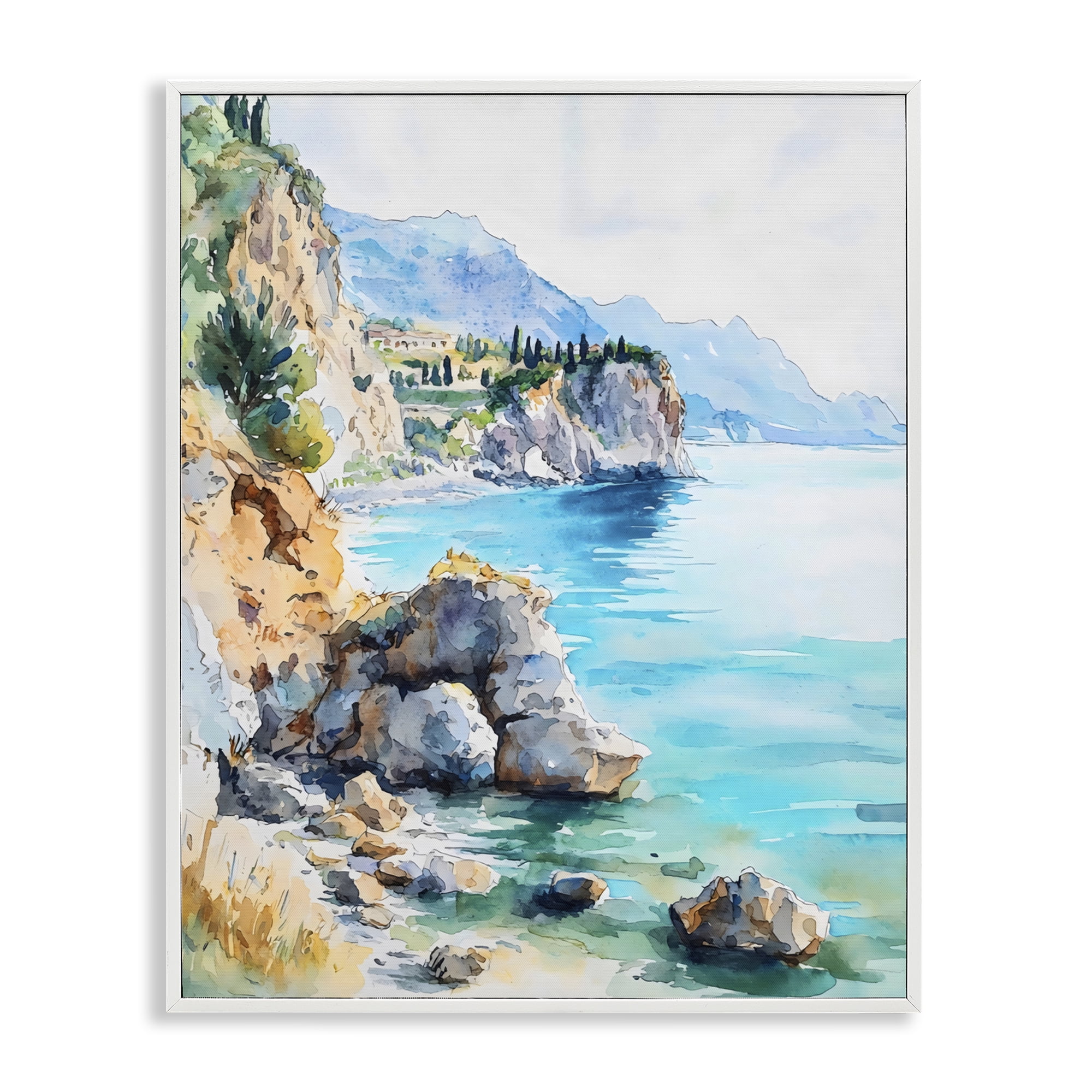Stupell Industries Azure Italian Coastline White Framed Giclee Art, design by LSR Design Studio