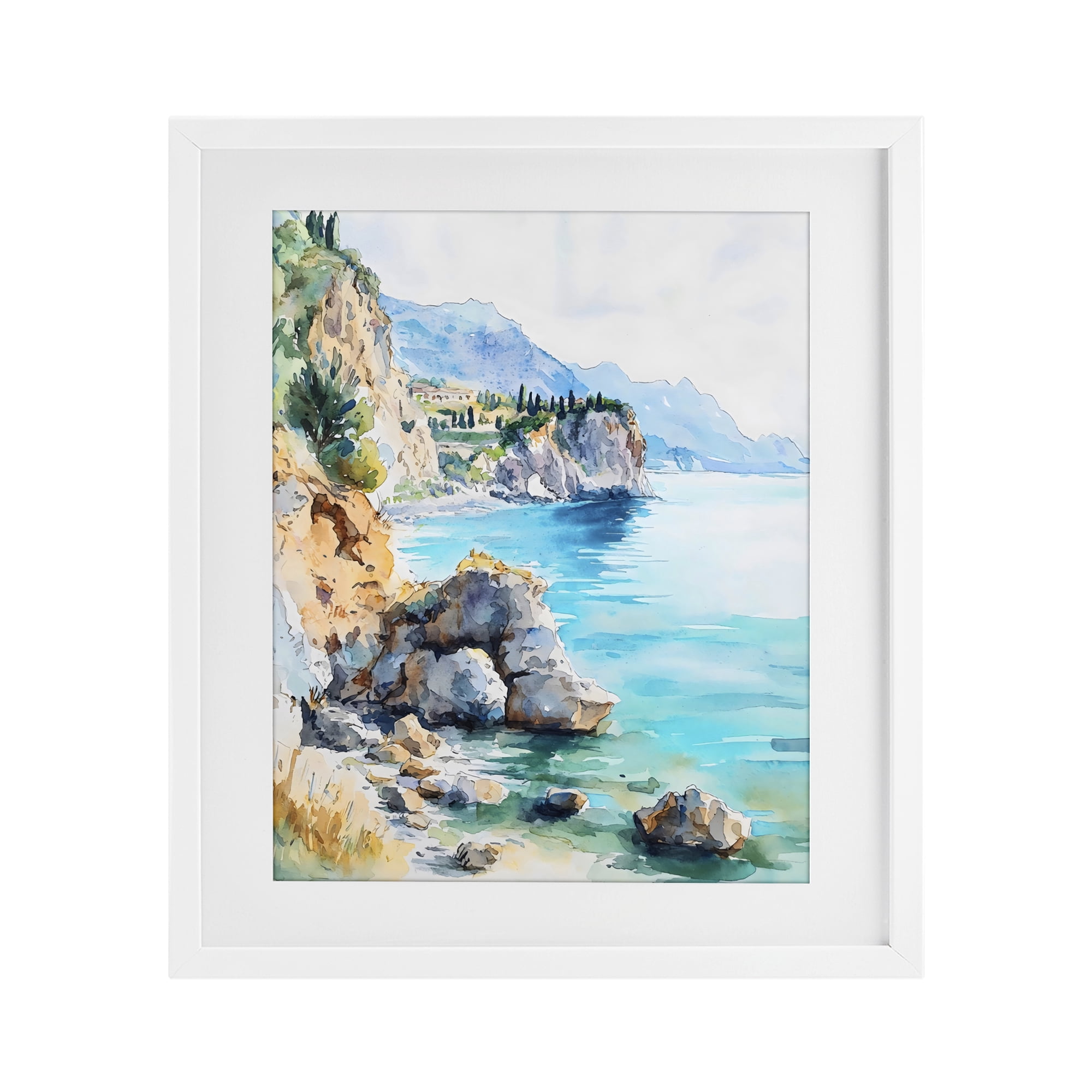 Stupell Industries Azure Italian Coastline White Framed Print Under Glass, design by LSR Design Studio