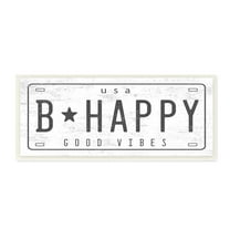 Stupell Industries B Happy Motivational Phrase Good Vibes License Plate Novelty Painting Unframed Art Print Wall Art, 7 x 17, Design by Daphne Polselli