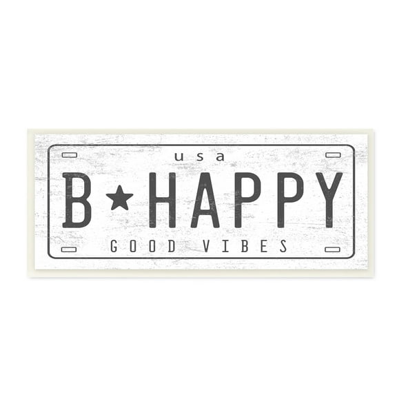 Stupell Industries B Happy Motivational Phrase Good Vibes License Plate Novelty Painting Unframed Art Print Wall Art, 7 x 17, Design by Daphne Polselli