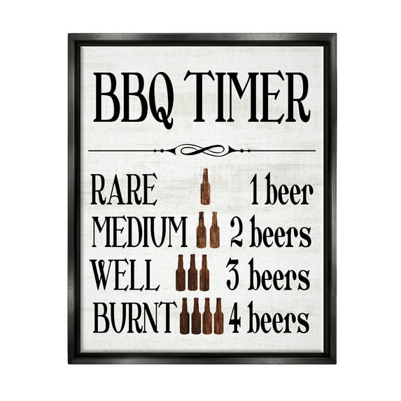 Stupell Industries BBQ Timer Funny Beer Food & Beverage Painting Black Floater Framed Canvas Art Print Wall Art, 17 x 21
