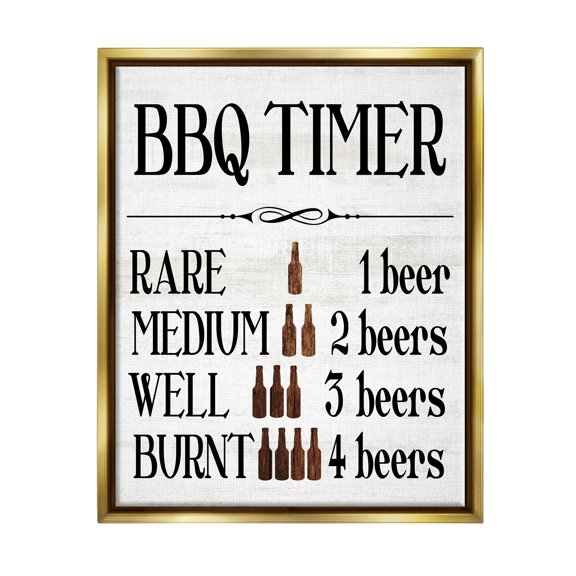 Stupell Industries BBQ Timer Funny Beer Food & Beverage Painting Gold Floater Framed Canvas Art Print Wall Art, 25 x 31