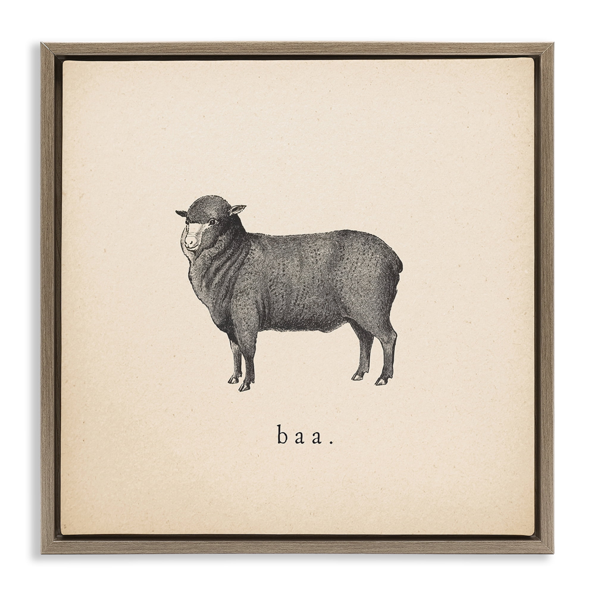 Stupell Industries Baa Farm Sheep Sounds Animals Painting Brown Floater Framed Canvas Art Print Wall Art, 18 x 18