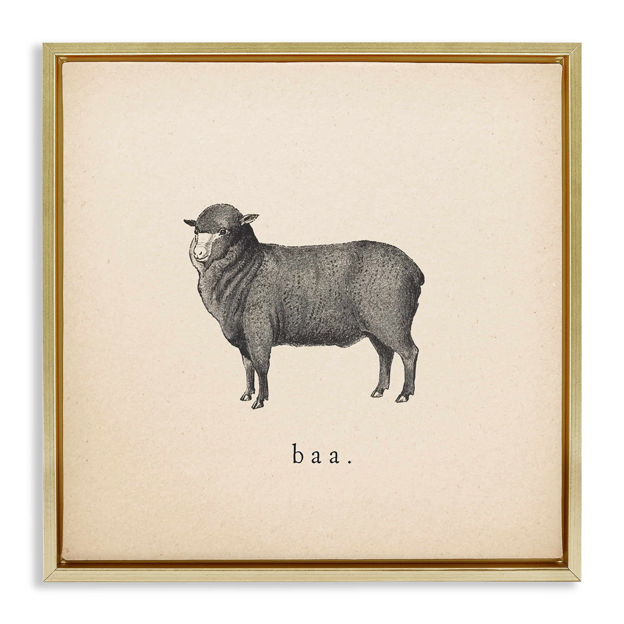 Stupell Industries Baa Farm Sheep Sounds Animals Painting Gold Floater Framed Canvas Art Print Wall Art, 18 x 18