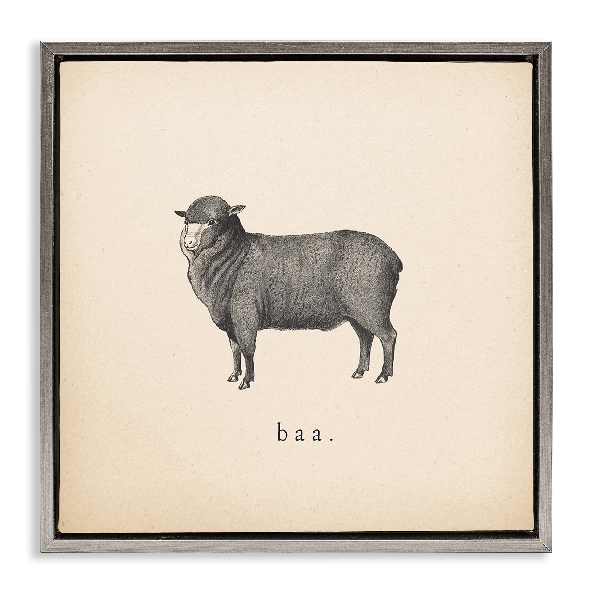 Stupell Industries Baa Farm Sheep Sounds Animals Painting Gray Floater Framed Canvas Art Print Wall Art, 18 x 18
