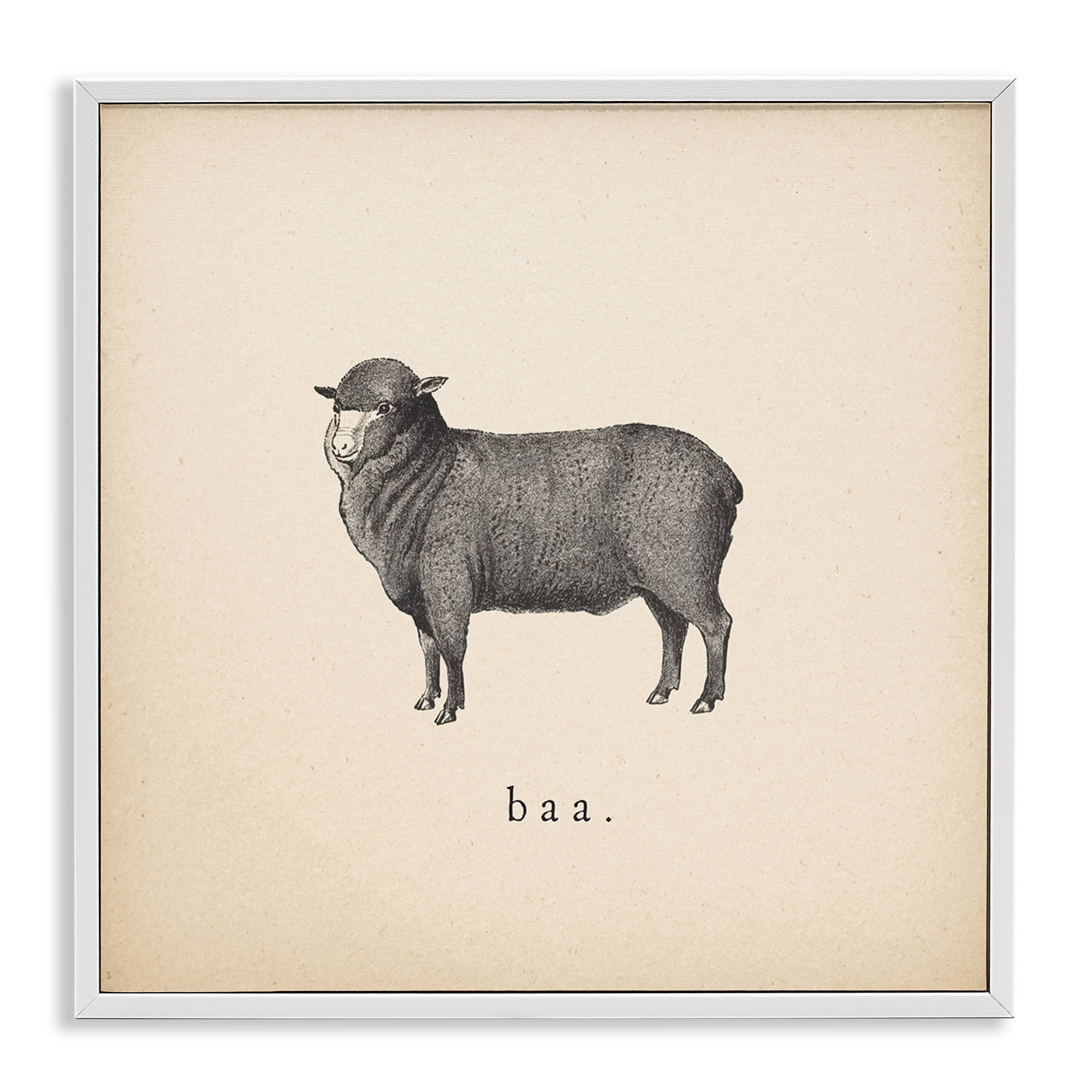 Stupell Industries Baa Farm Sheep Sounds Animals Painting White Framed Art Print Wall Art, 12 x 12